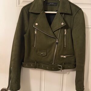 Zara Dark Green Leather Jacket